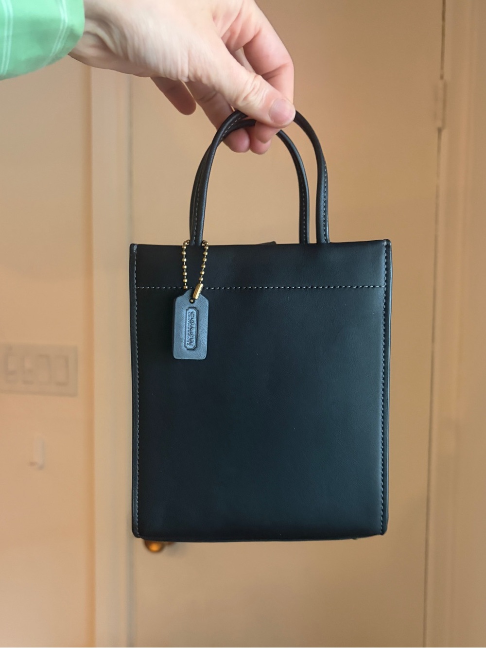 Coach Black Leather Small Cashin Tote with Tag
